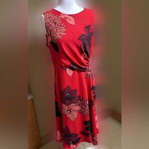 Floral Sleeveless Red Dress